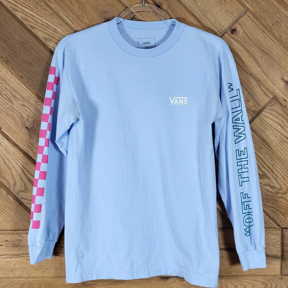 Vans Long Sleeve Shirt Mens Small Off The Wall Checkerboard Light Blue READ